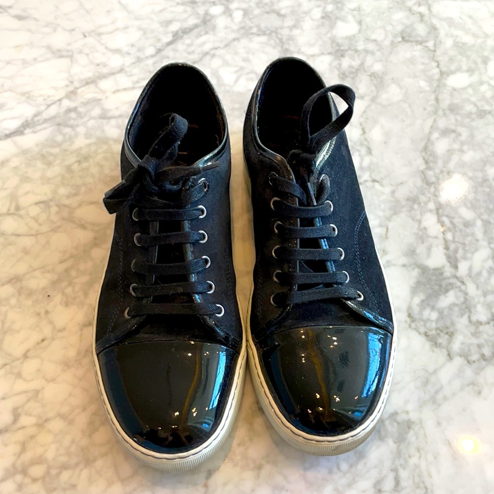 LANVIN Two-Tone Suede and Patent-Leather Sneakers